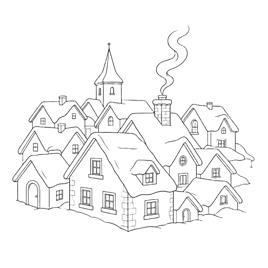 Snowy Village Rooftops at Midnight — free clip art