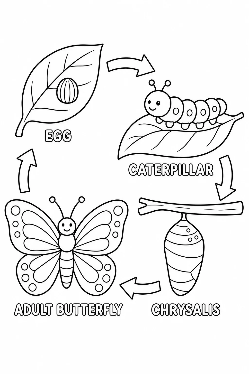 Butterfly Life Cycle Coloring Page — free coloring page