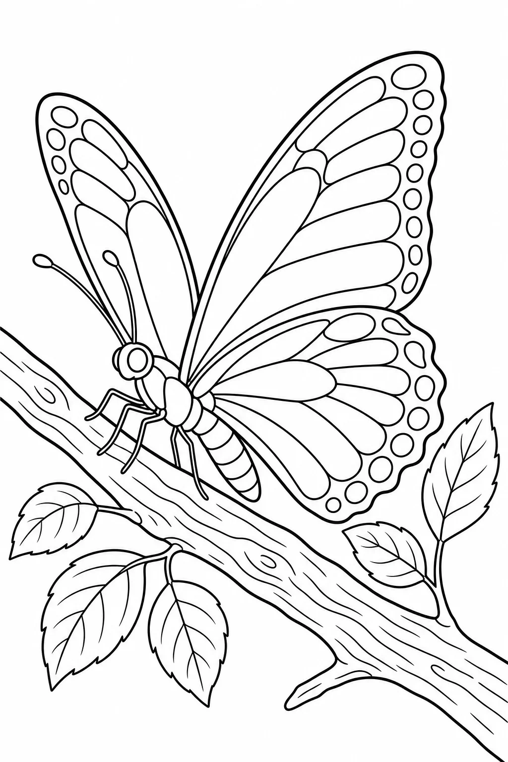Butterfly on Branch Coloring Page — free coloring page