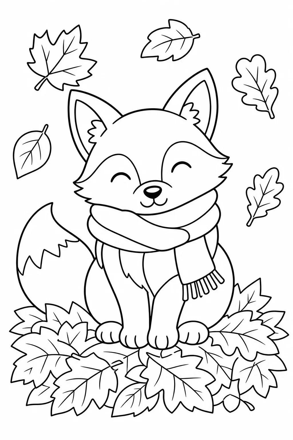 Cozy Autumn Fox with Scarf Coloring Page — free coloring page