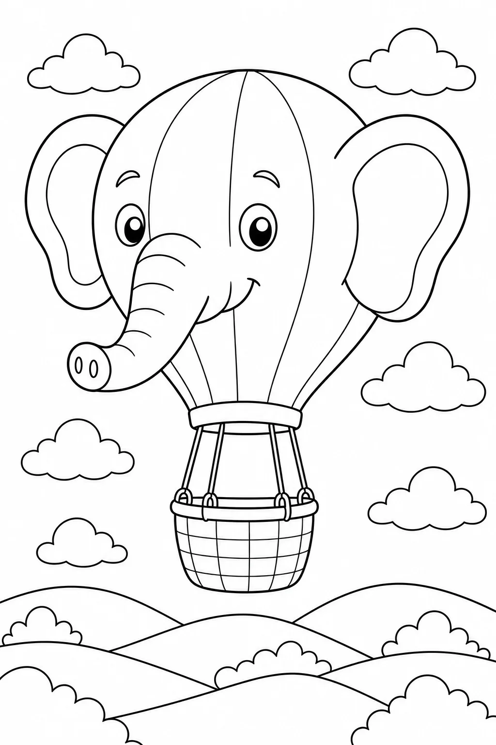 Elephant Hot Air Balloon Coloring Page — free coloring page