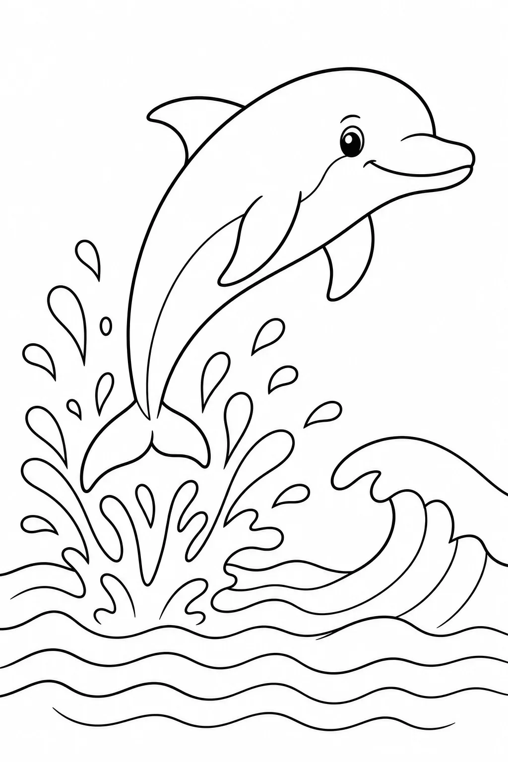 Leaping Dolphin Ocean Waves Coloring Page — free coloring page