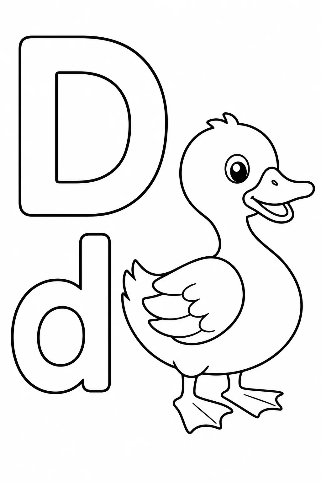 Letter D with Duck Coloring Page — free coloring page