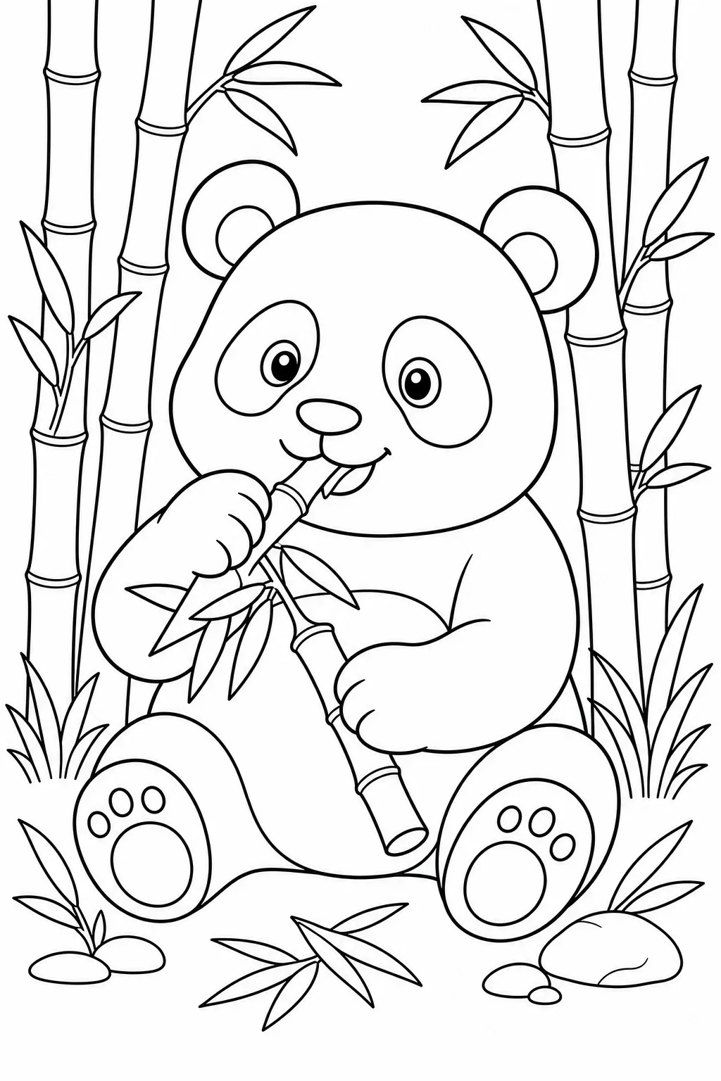 Panda Eating Bamboo in Grove Coloring Page — free coloring page