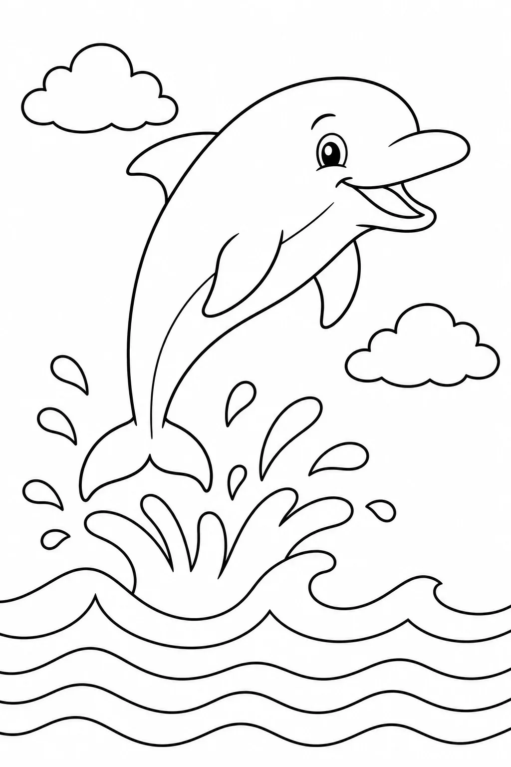 Playful Dolphin Leaping Through Ocean Waves — free coloring page