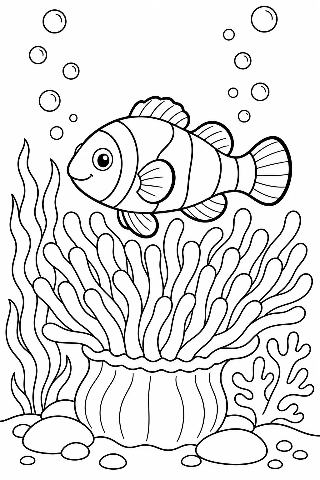 Underwater Scene with Clownfish and Anemone — free coloring page