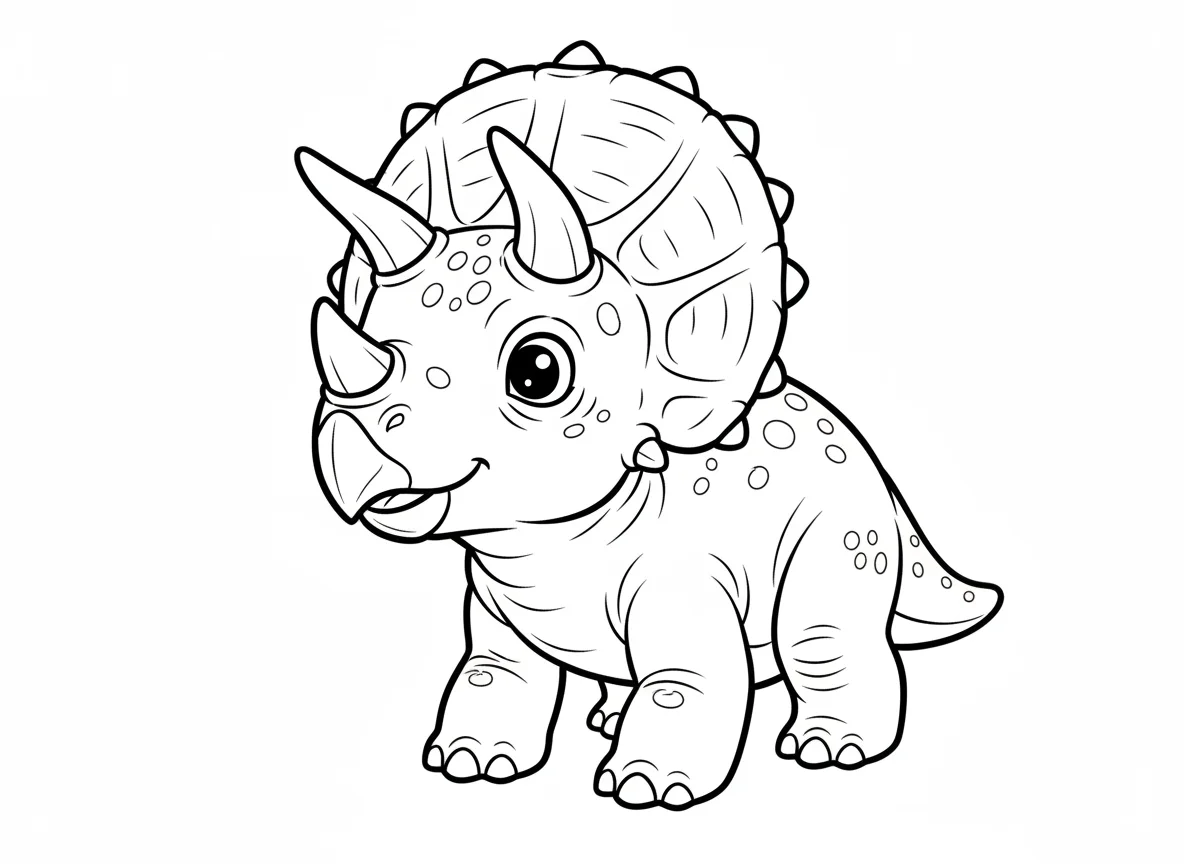 Baby Styracosaurus with tiny developing horn array, adorable multi-horned head,  — free coloring page