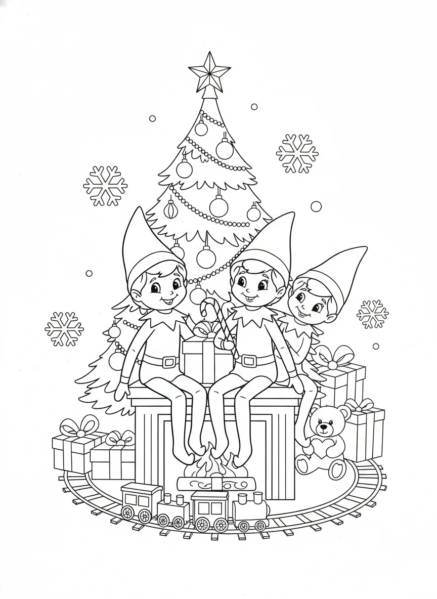 Coloring-Sheet-Of-Elf-On-The-Shelf-Characters — free coloring page