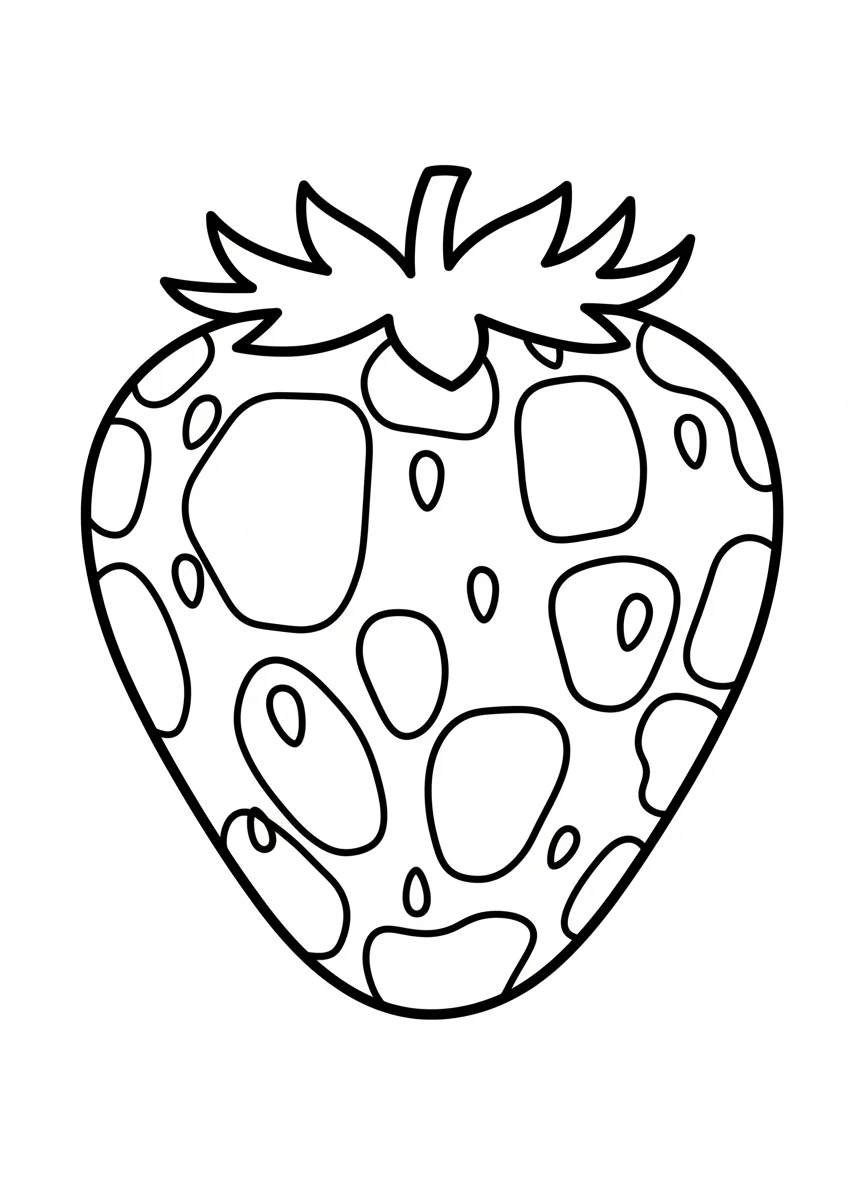 large strawberry with thick lines alot of space to color — free coloring page