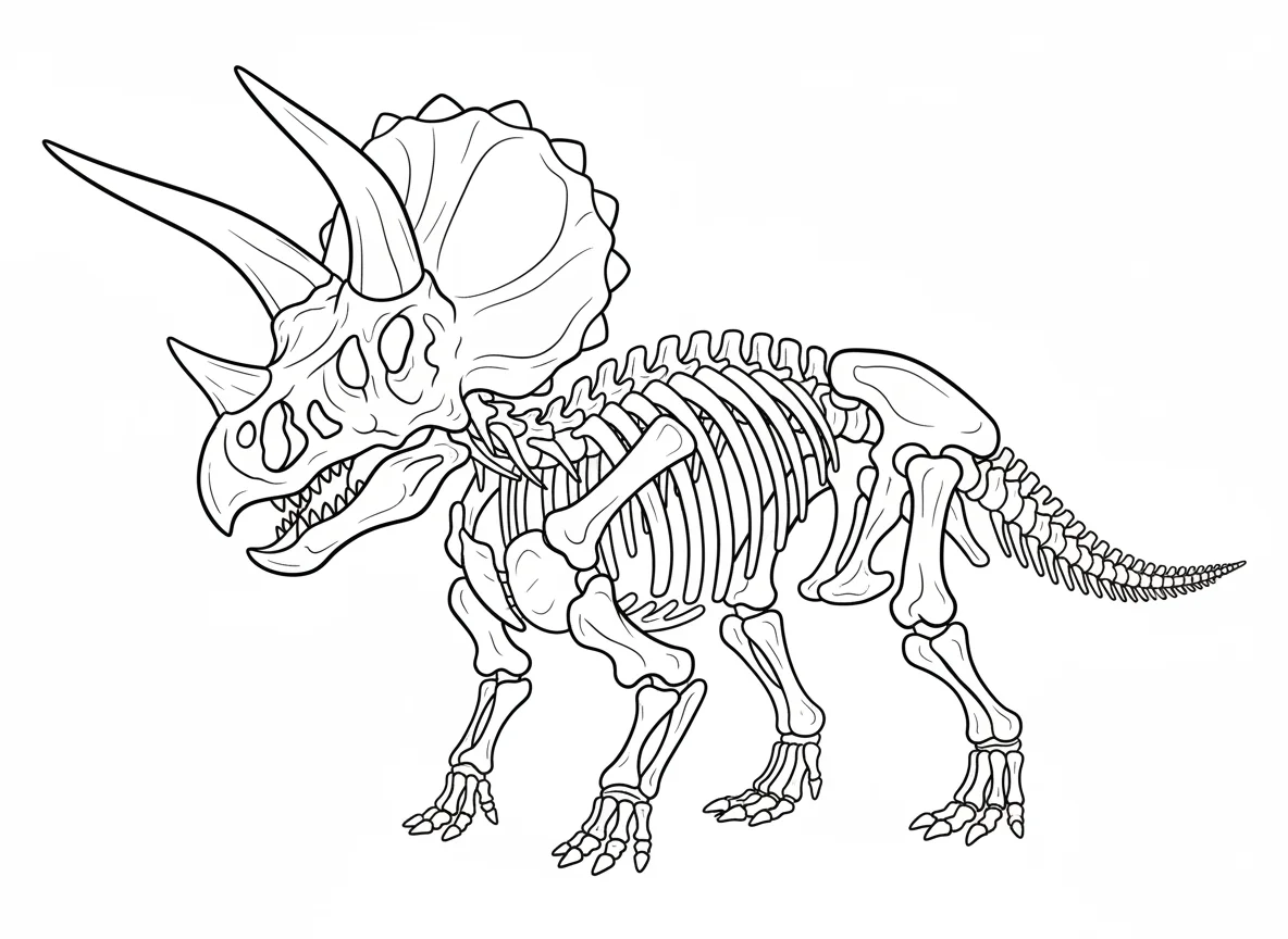 Styracosaurus skeleton showing how elaborate horn array attaches to skull, museu — free coloring page