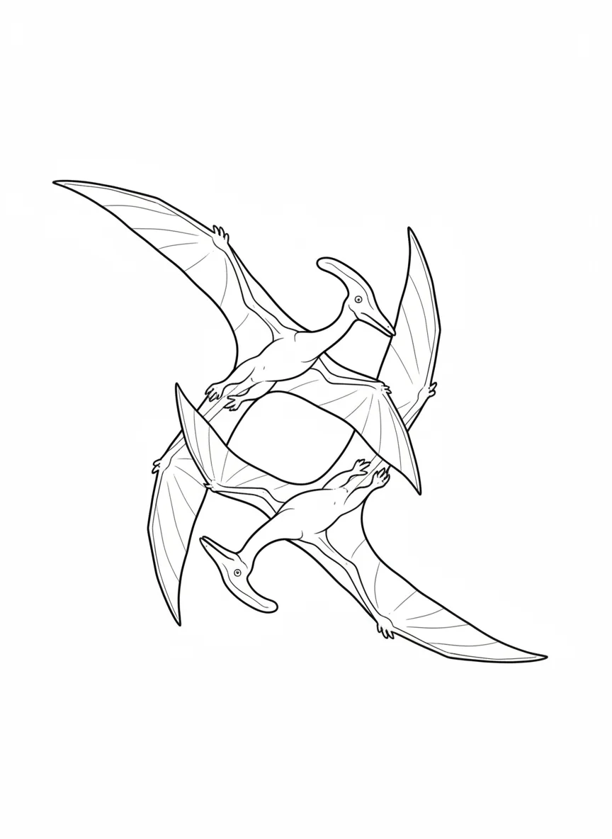 Two Quetzalcoatlus performing aerial courtship display, wings interlocking, soar — free coloring page