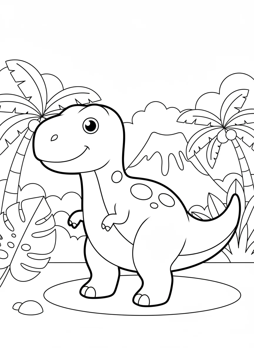 Dinosaur in a Jungle — free coloring page
