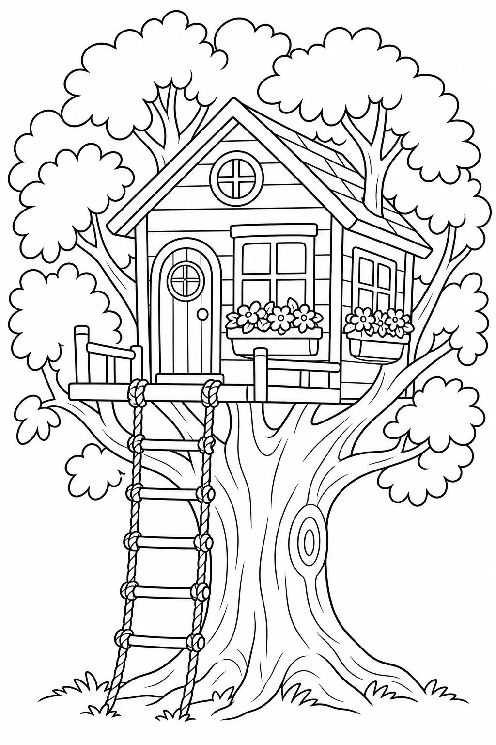 Cozy Treehouse Coloring Page — free coloring page