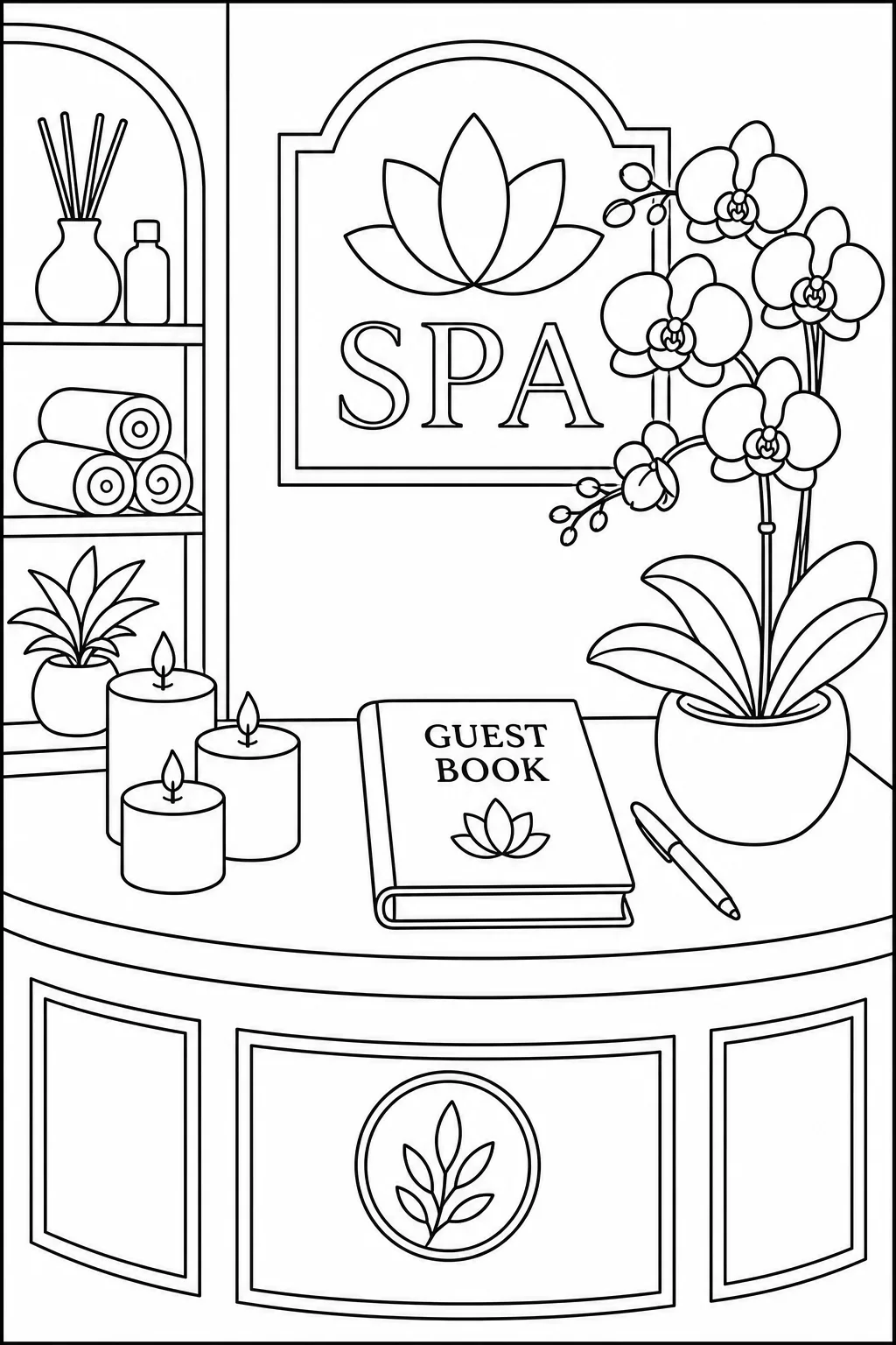Spa Reception Desk Coloring Page — free coloring page
