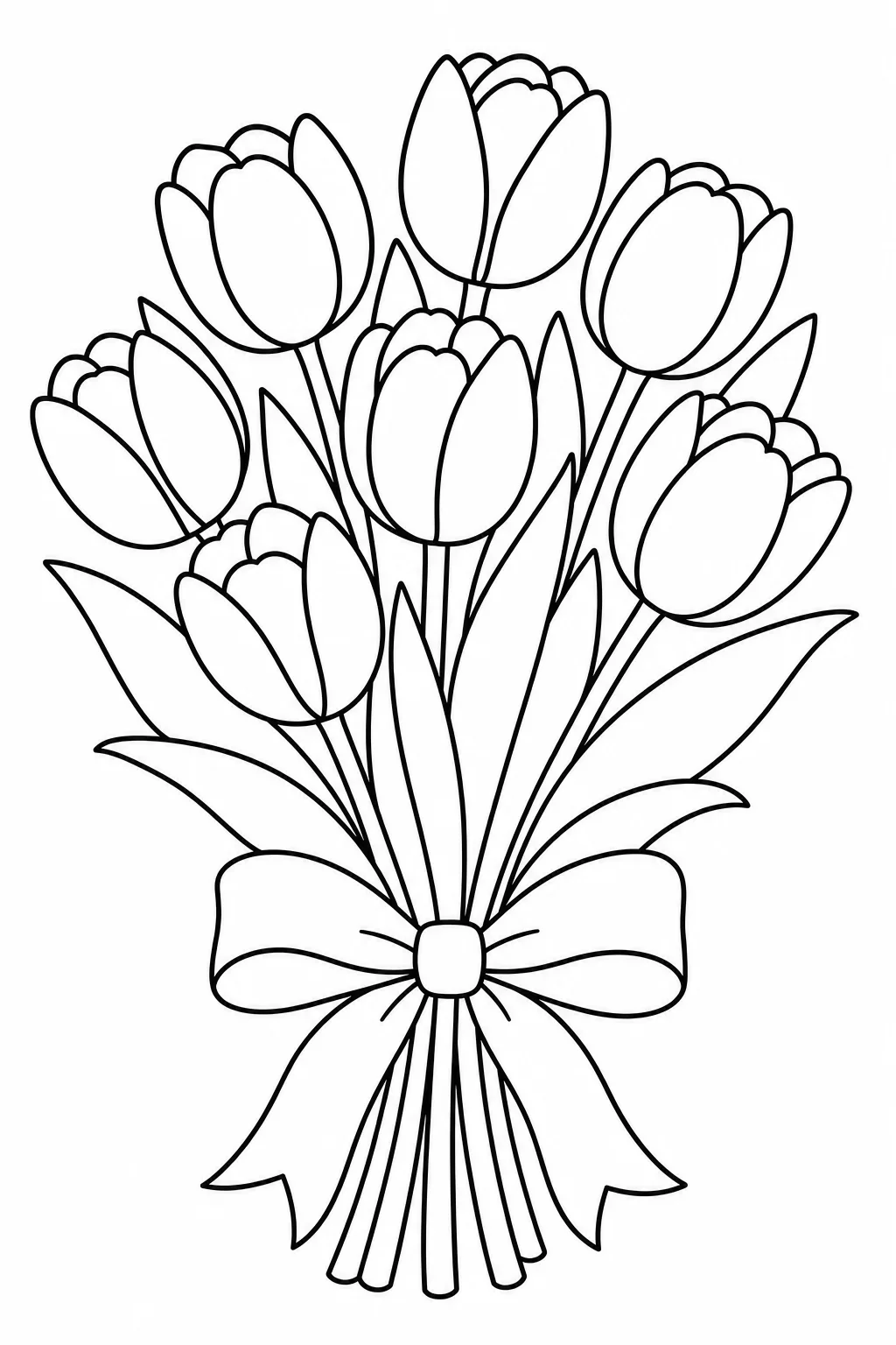 Bouquet of Tulips with Ribbon Coloring Page — free coloring page