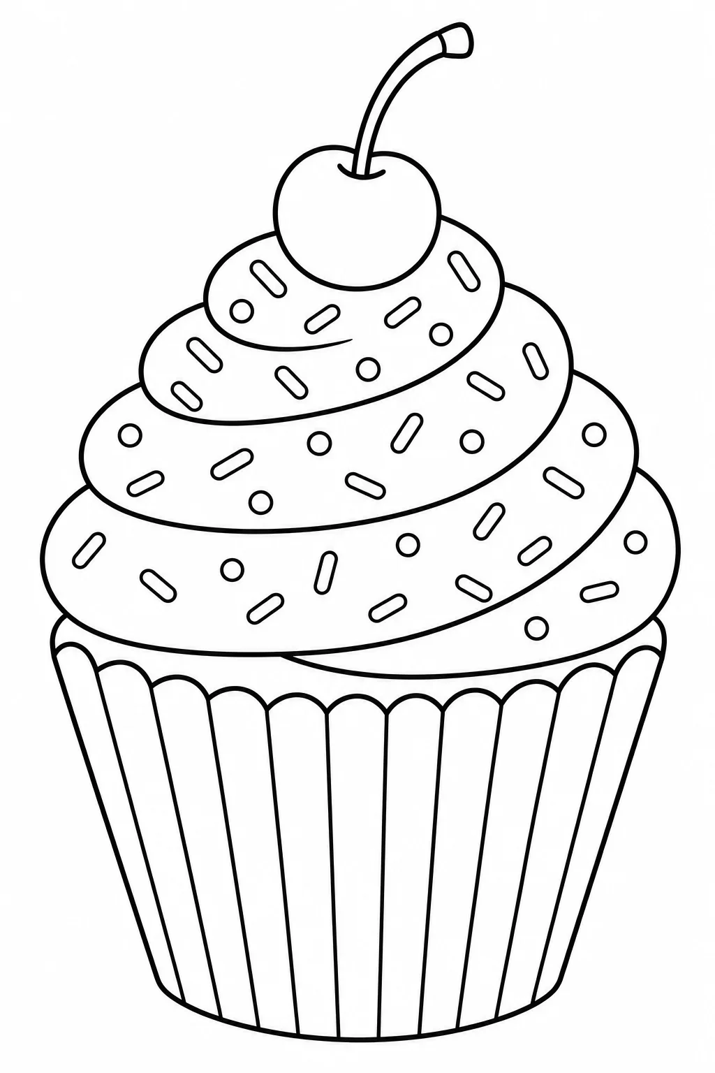 Cupcake with Frosting and Cherry Coloring Page — free coloring page