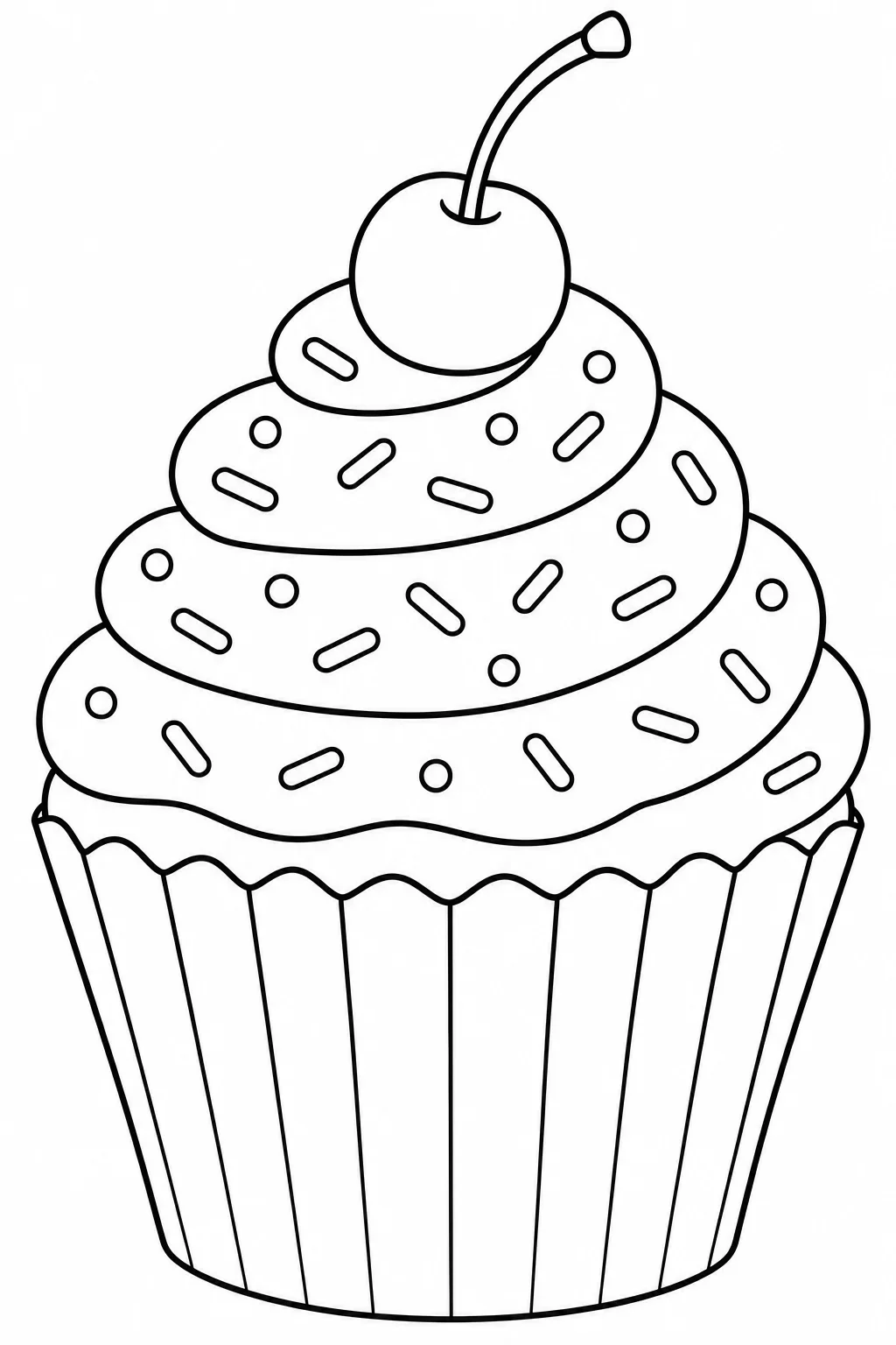 Cupcake with Frosting and Cherry Coloring Page — free coloring page