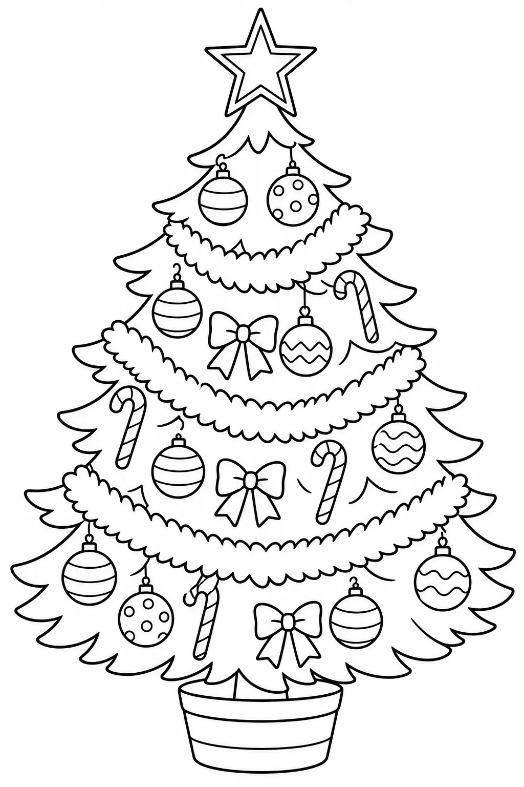 Decorated Christmas Tree Coloring Page — free coloring page