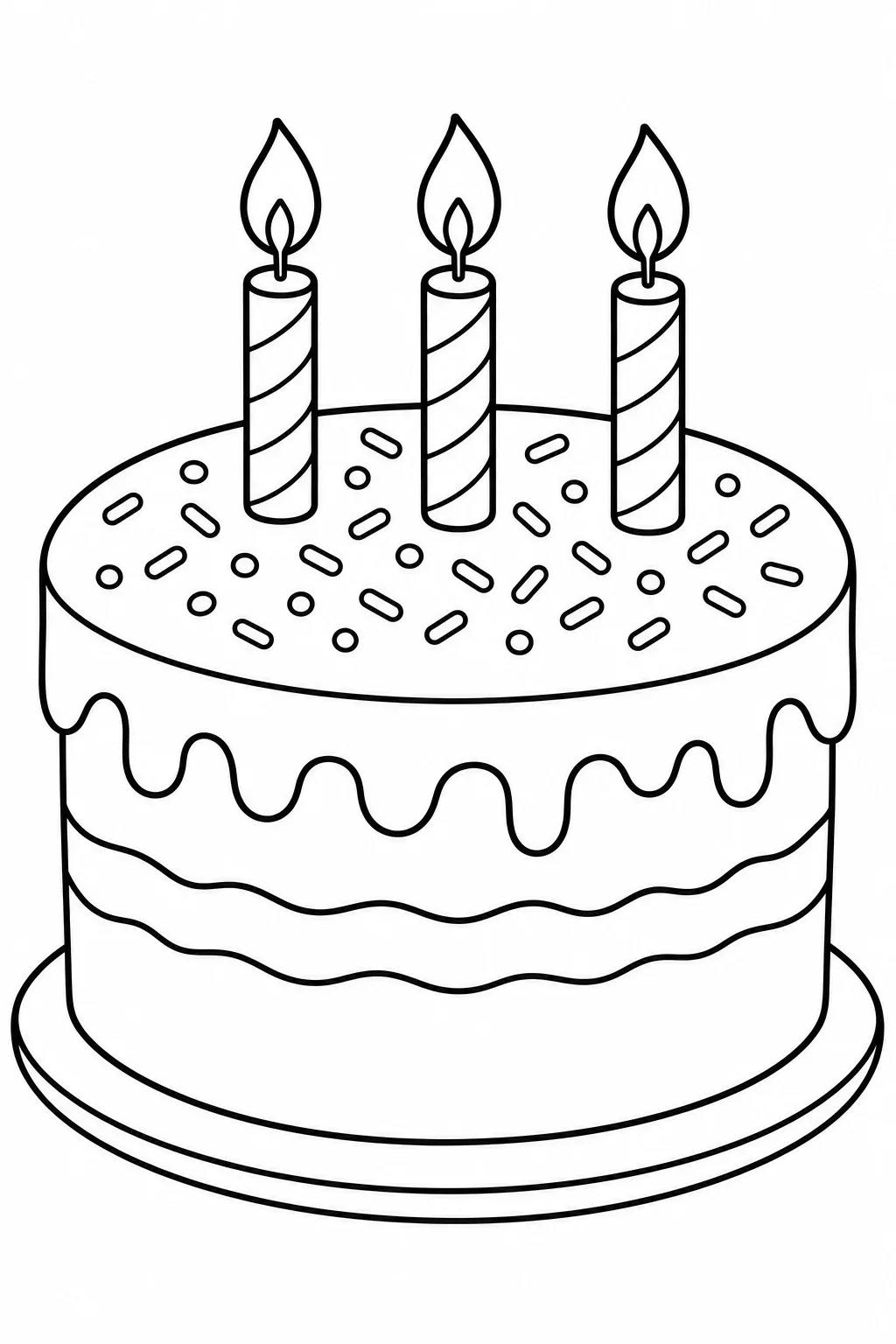 Frosted Birthday Cake with Candles Coloring Page — free coloring page
