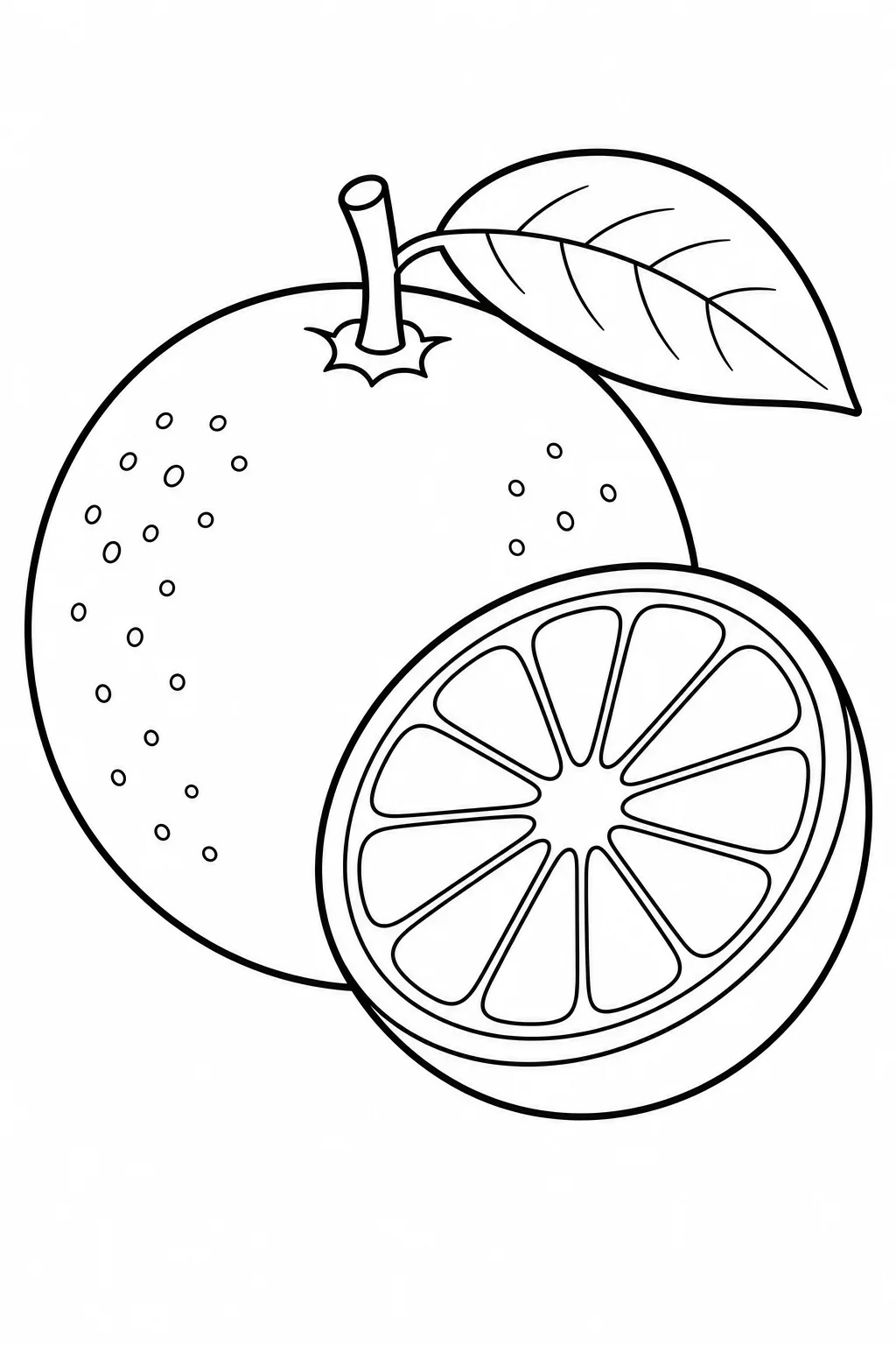 Orange with Leaf and Slice Coloring Page — free coloring page