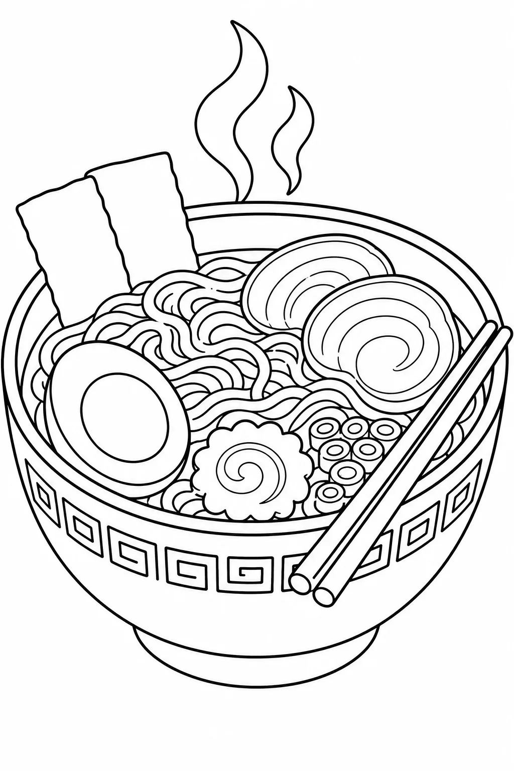 Steaming Bowl of Ramen Noodles Coloring Page — free coloring page