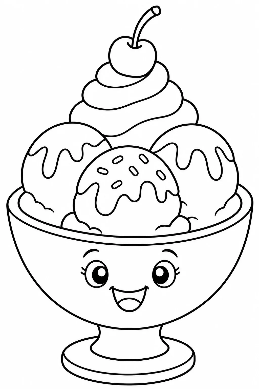 Smiling Ice Cream Sundae Coloring Page — free coloring page