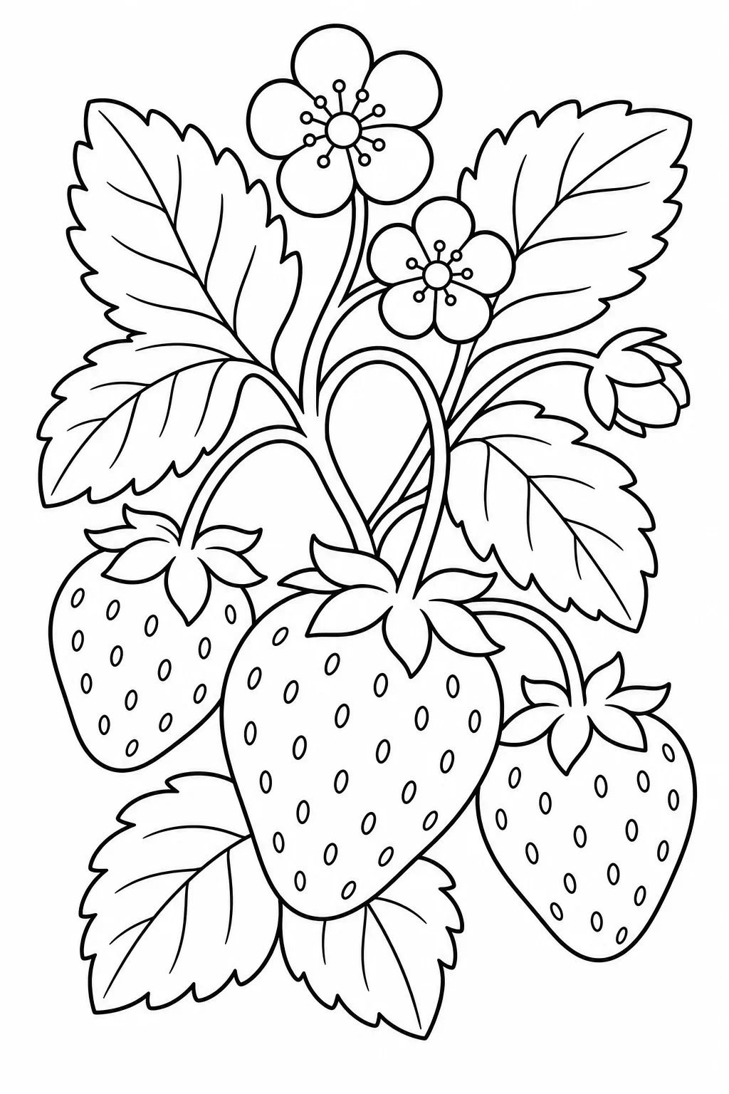 Strawberry Cluster Coloring Page — free coloring page