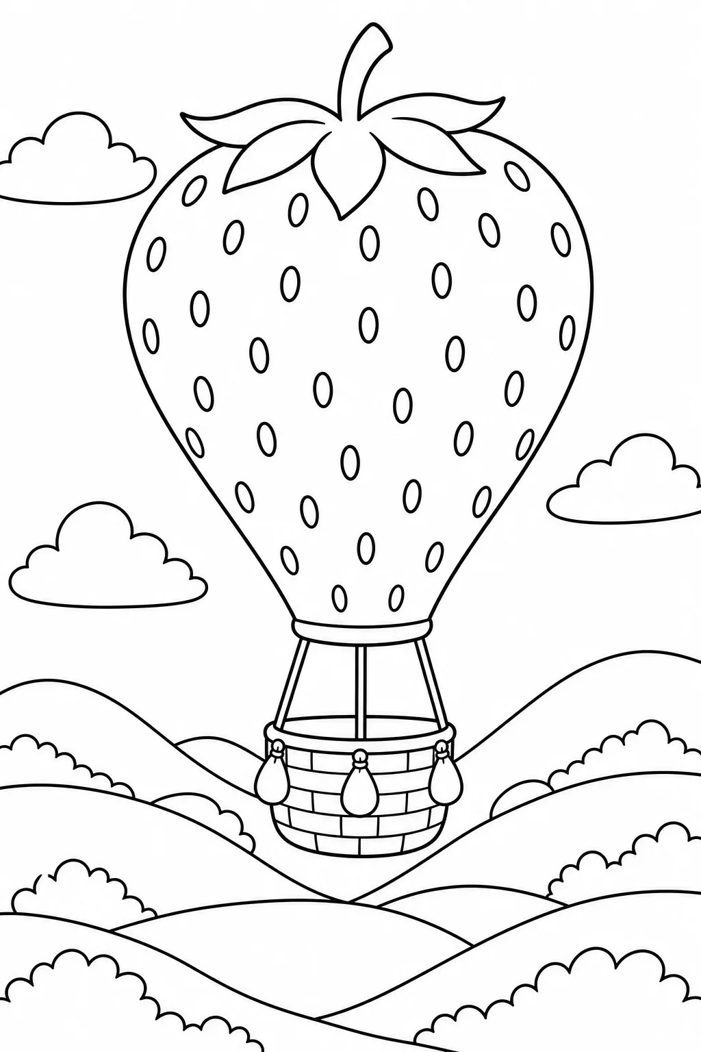 Strawberry Hot Air Balloon Coloring Page — free coloring page
