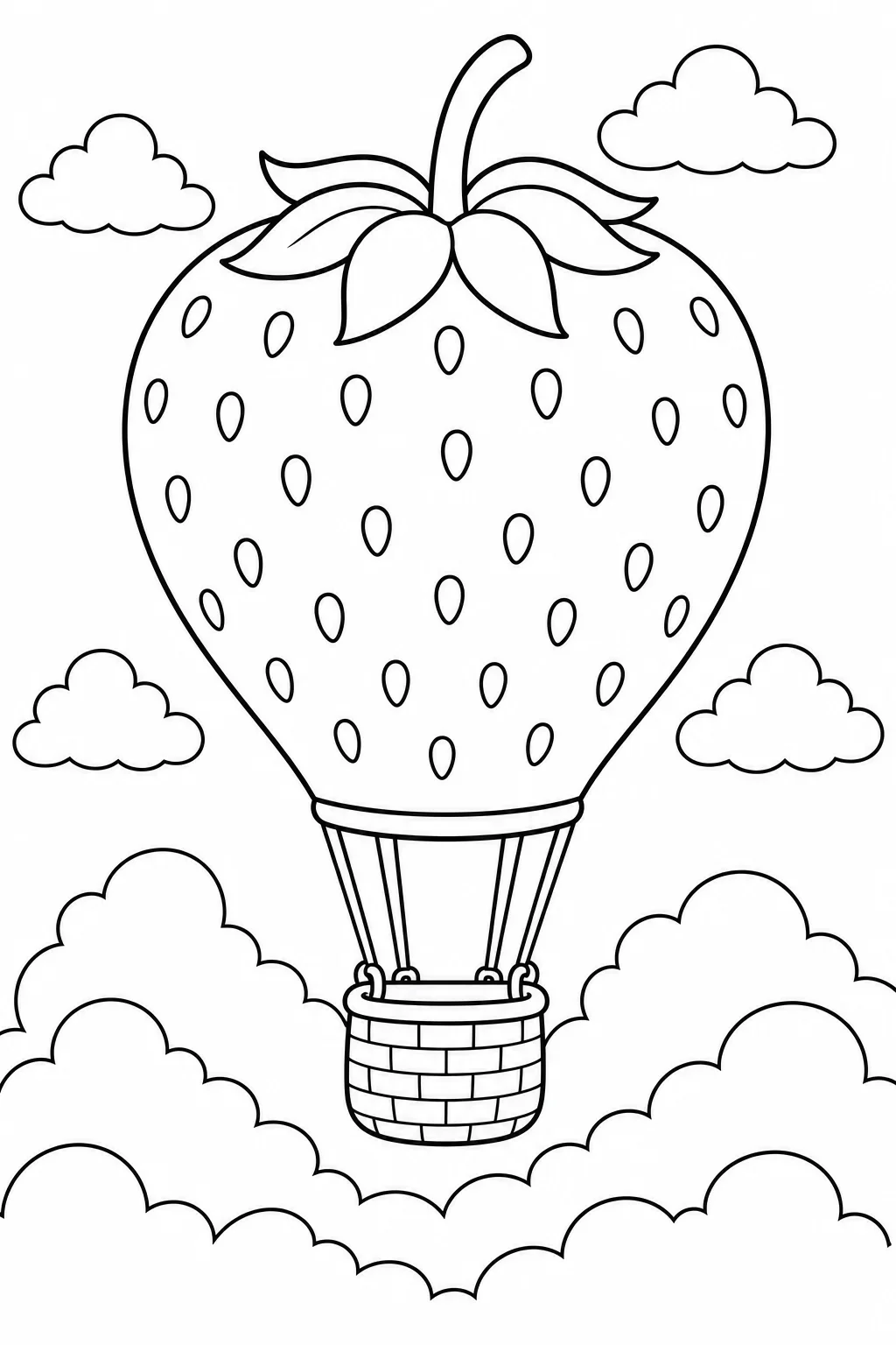 Strawberry Hot Air Balloon Coloring Page — free coloring page