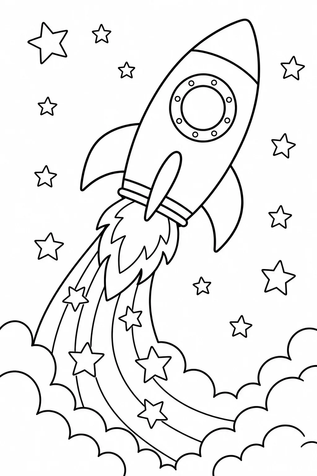 Cartoon Rocket Ship Blasting Off Coloring Page — free coloring page