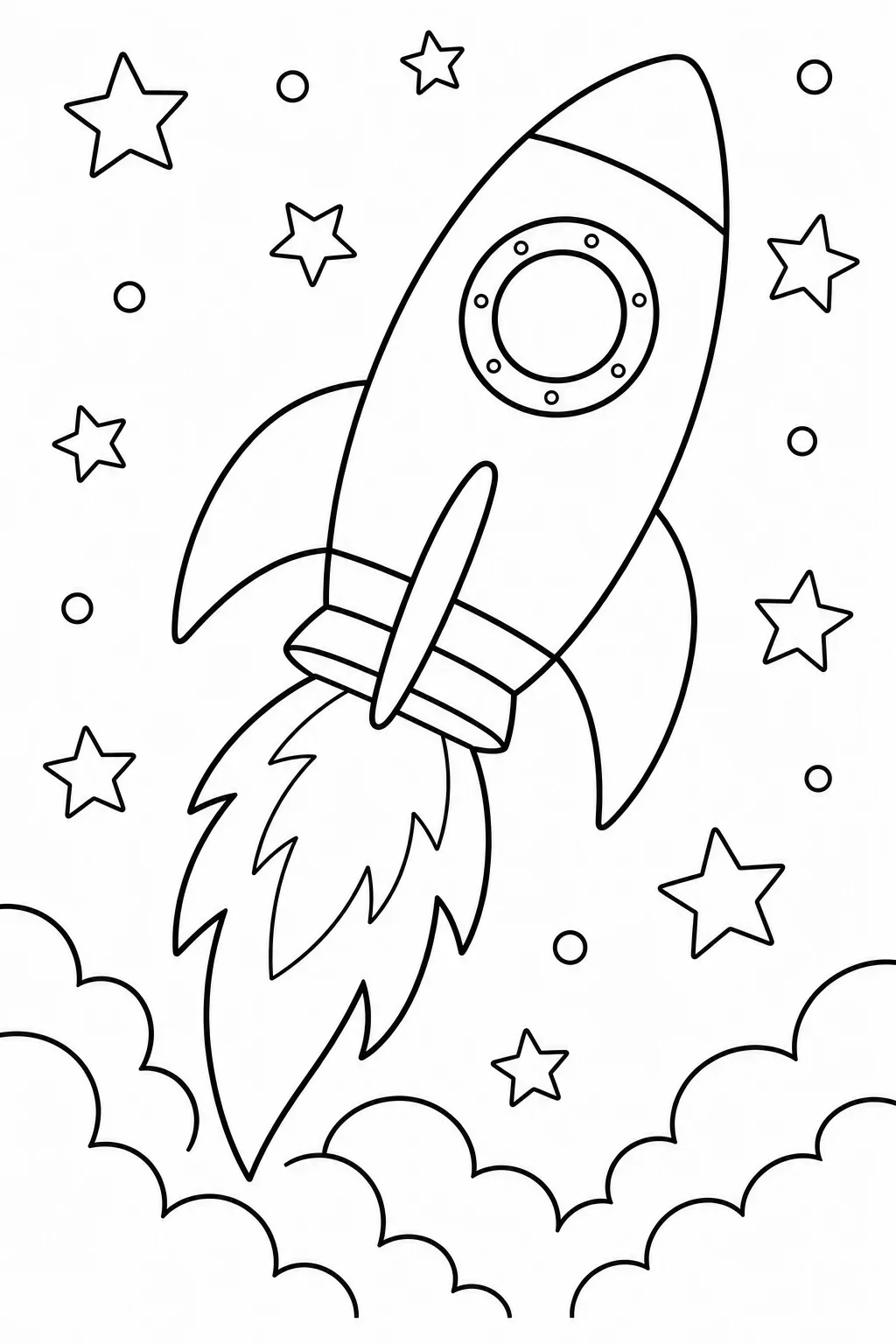 Rocket Ship Blasting Off Coloring Page — free coloring page