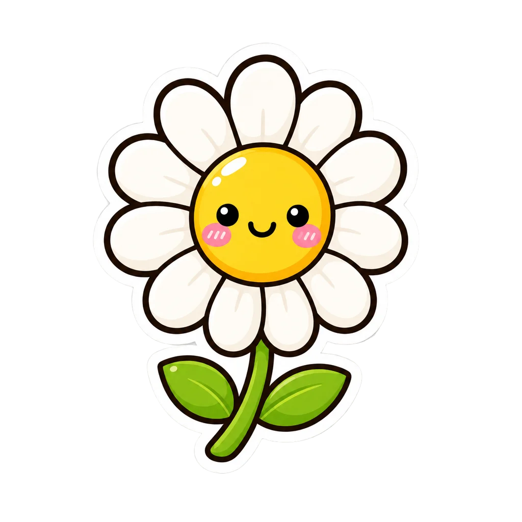 Tiny Smiling Kawaii Daisy Sticker — free clip art
