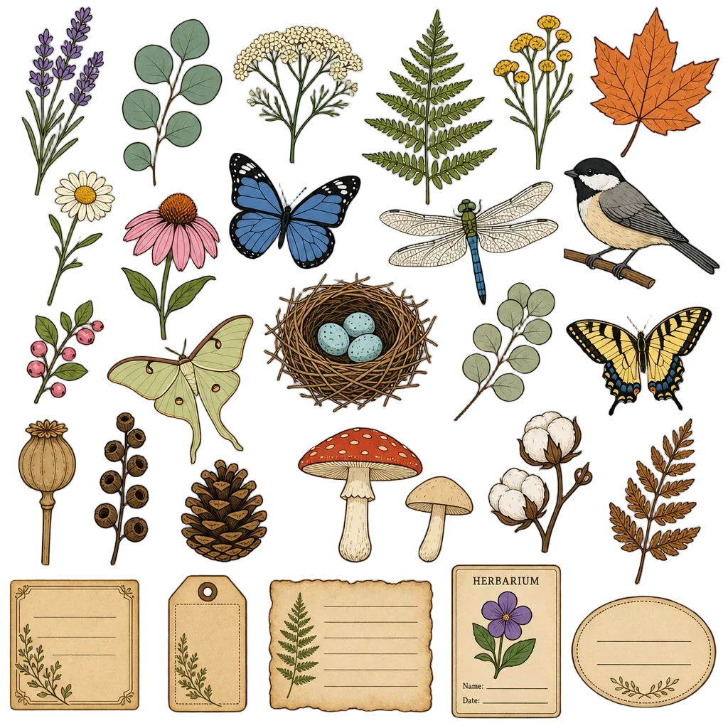Premium Botanical Junk Journal Clipart Bundle — flower clip art