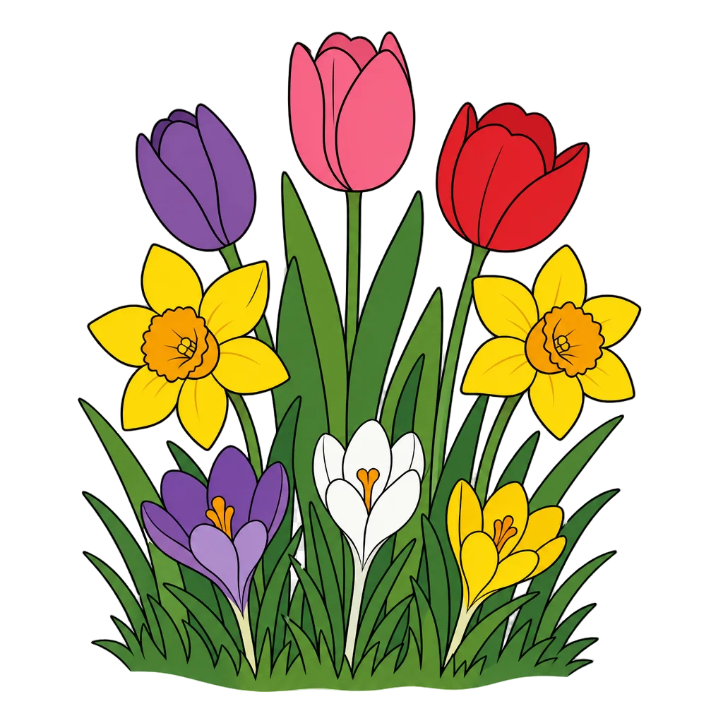 Spring Flower Scene with Tulips — free clip art