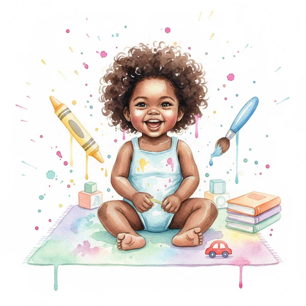 afro baby girl playing at school — free clip art