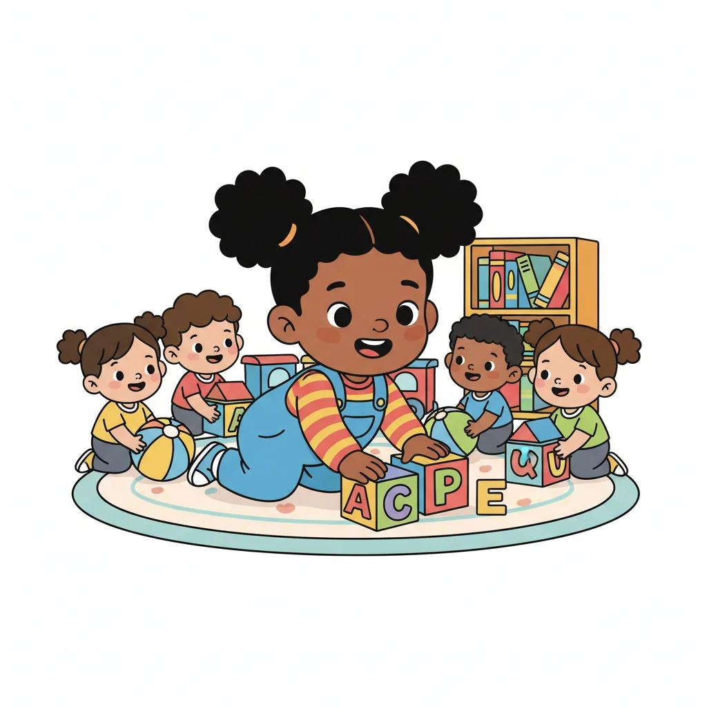 afro baby girl playing at school — free clip art