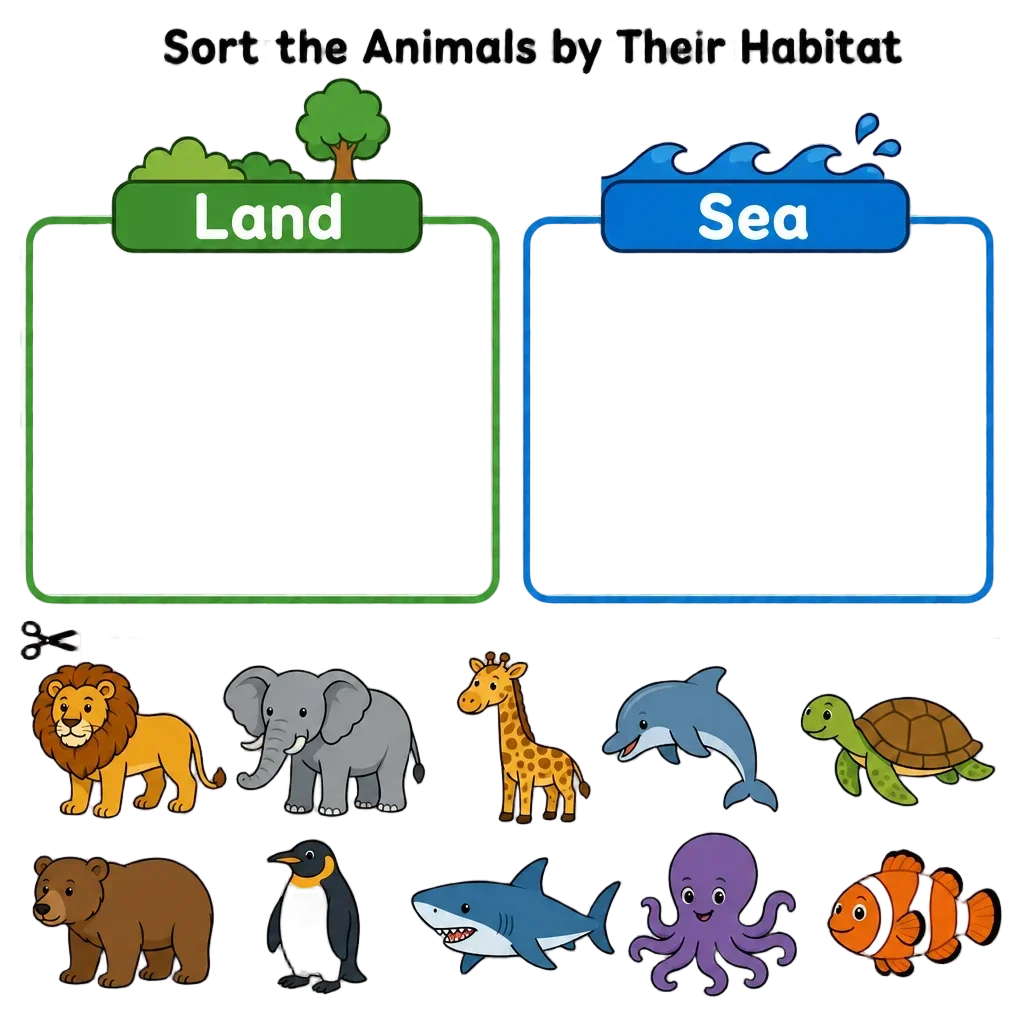 Animal Habitat Sorting Worksheet — free clip art