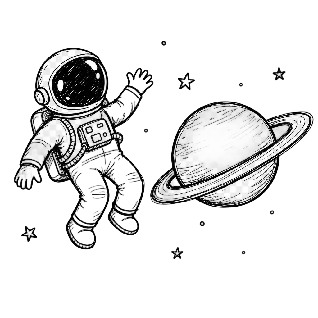 Astronaut Floating by Ringed Planet Doodle — free clip art