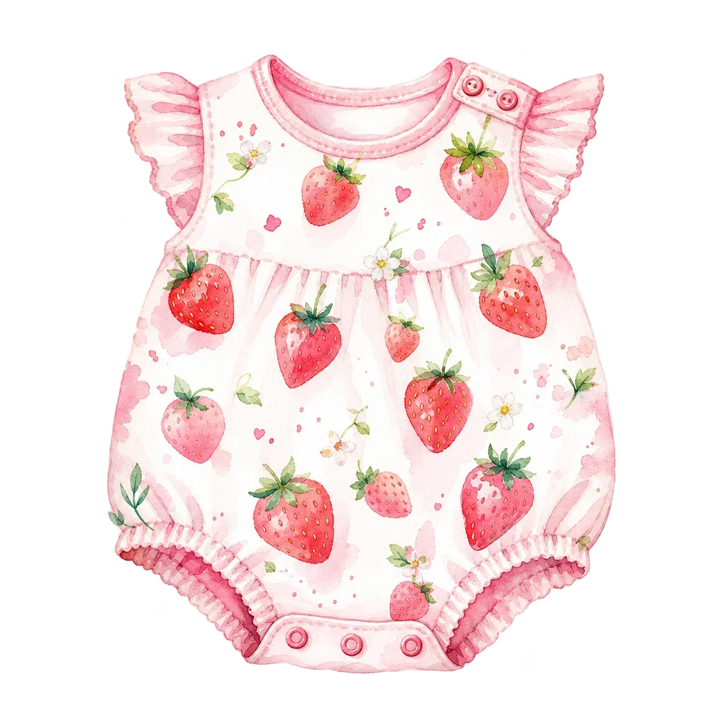 Baby Clothes with Strawberries Pastel Watercolor — free clip art