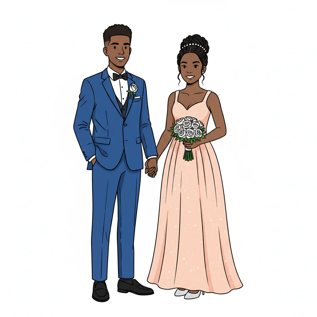 beautiful high school couple going to prom, afro teens — free clip art