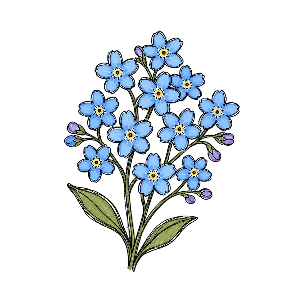 Blue Forget-Me-Not Flower Cluster Doodle — free clip art