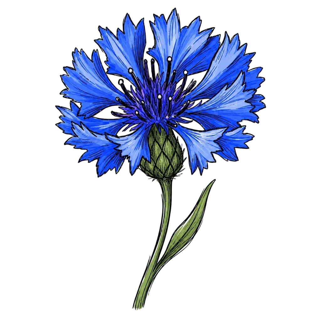 Bold Blue Cornflower Doodle — free clip art