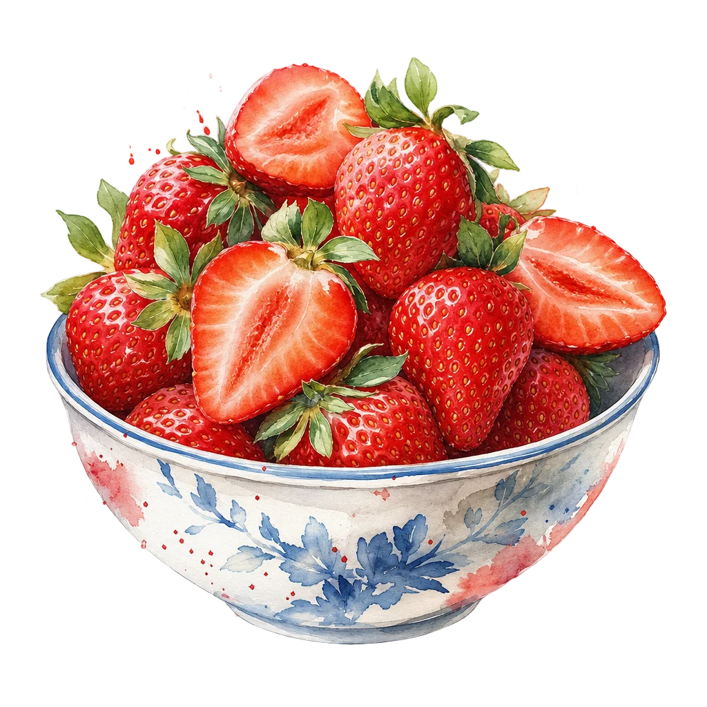 Botanical Bowl of Strawberries — free clip art