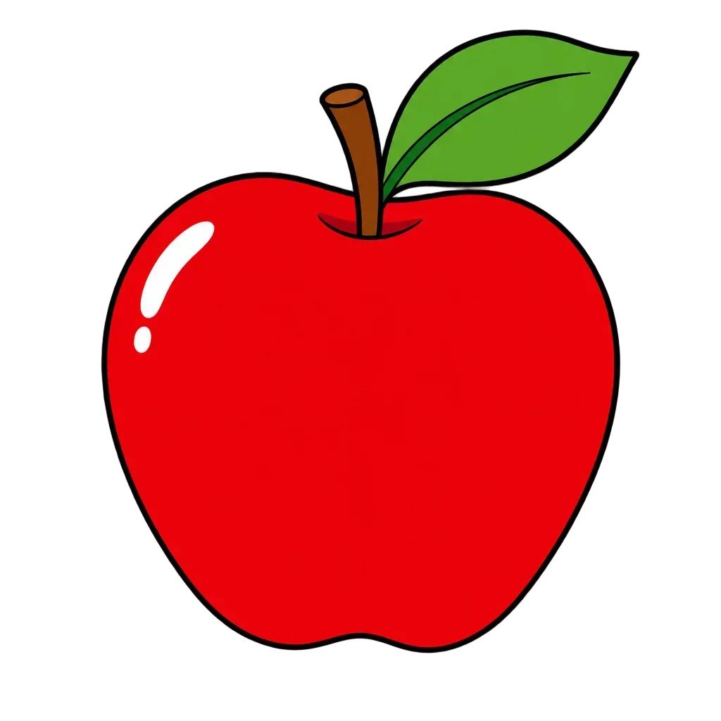 Bright Red Apple with Green Leaf — free clip art