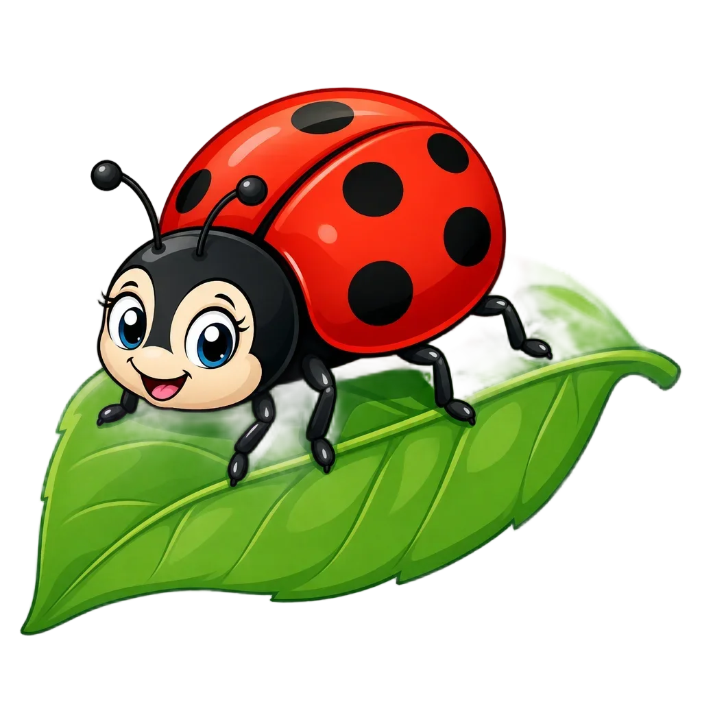 Cartoon Ladybug on Green Leaf — free clip art