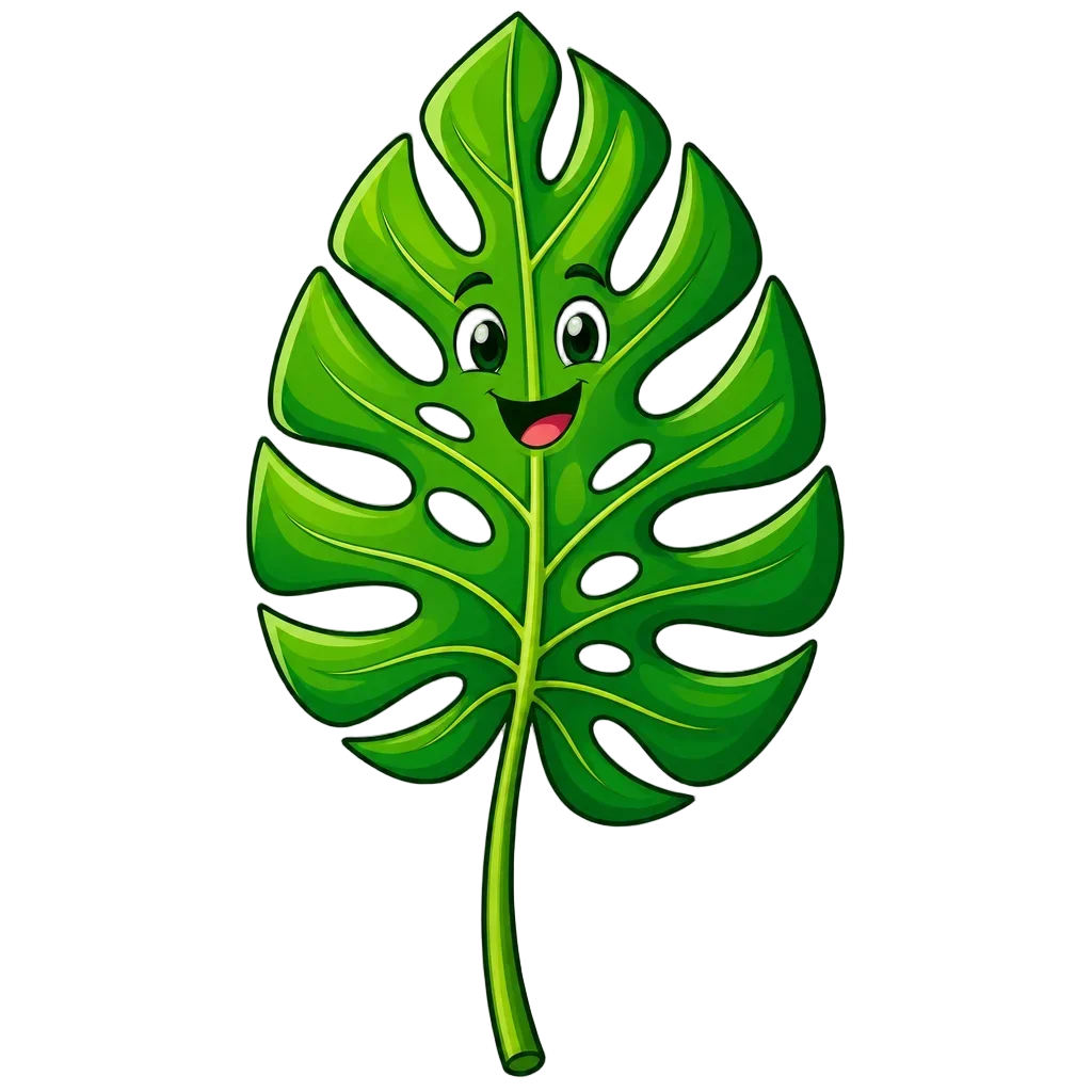 Cartoon Green Monstera Leaf with Holes — free clip art