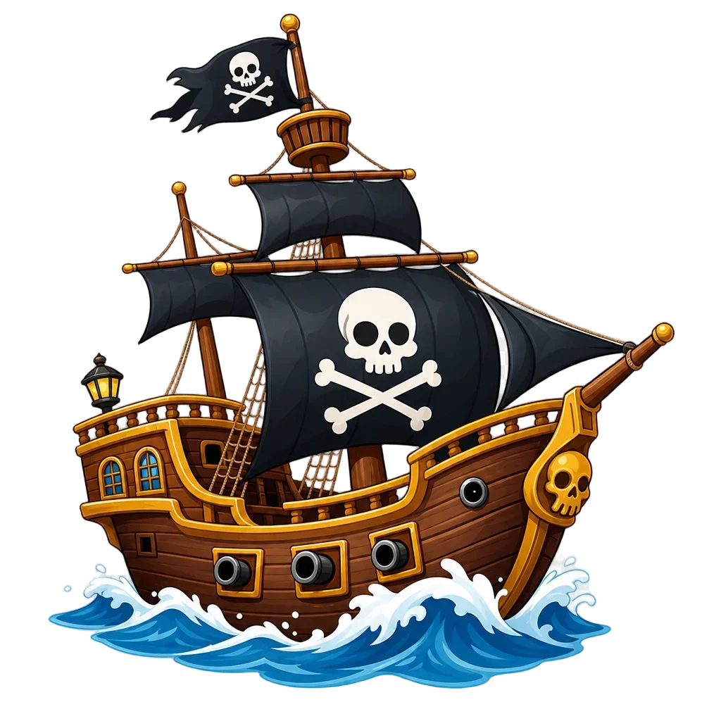 Cartoon Pirate Ship with Skull Flag — free clip art