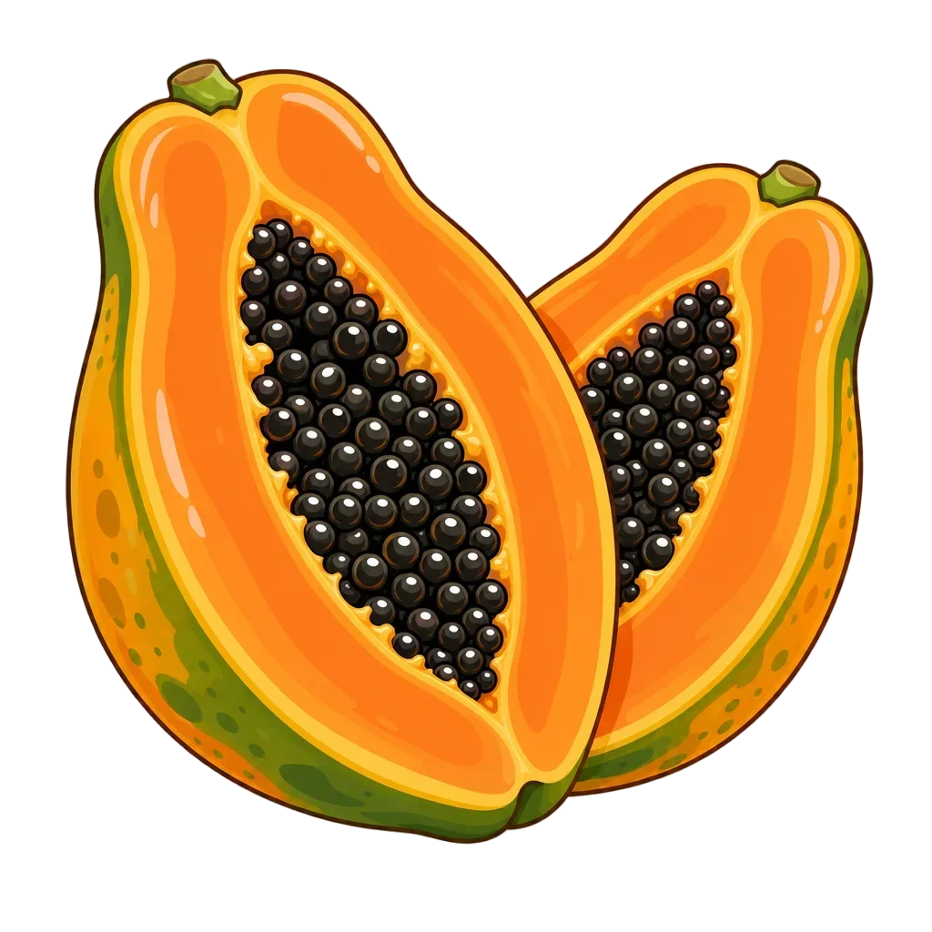 Cartoon Ripe Papaya Sliced in Half — free clip art