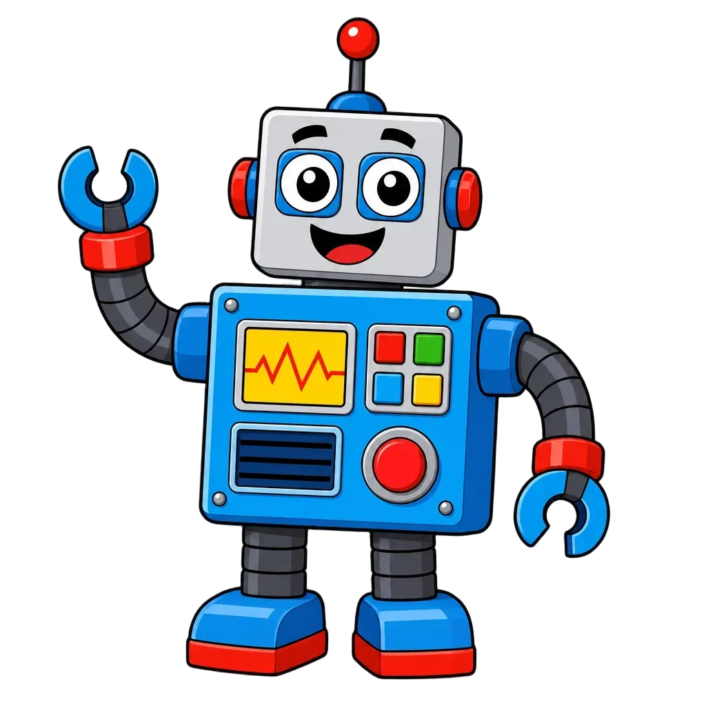 Cartoon Robot with Square Body and Antenna — free clip art