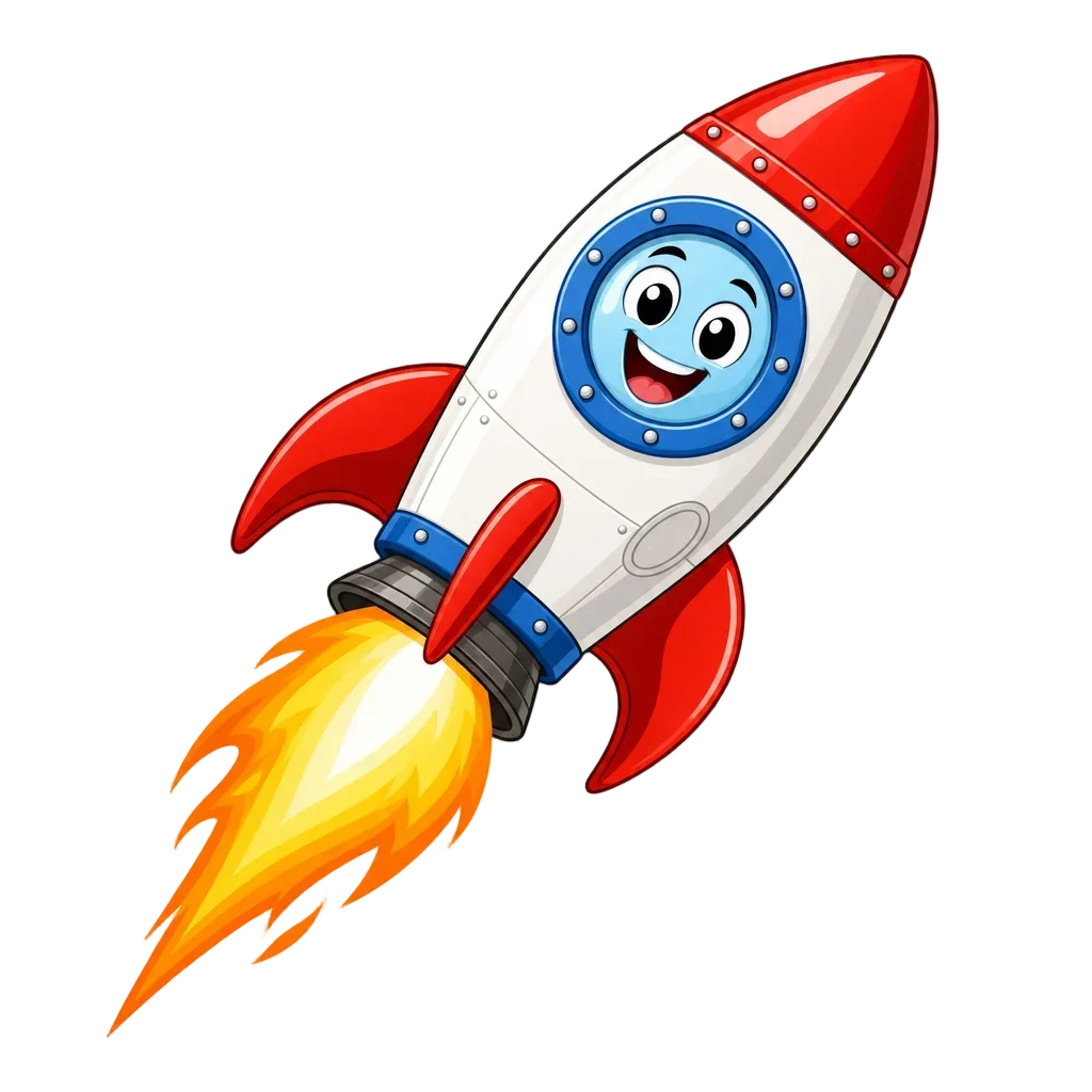 Playful Cartoon Rocket Ship Zooming Through Stars — free clip art